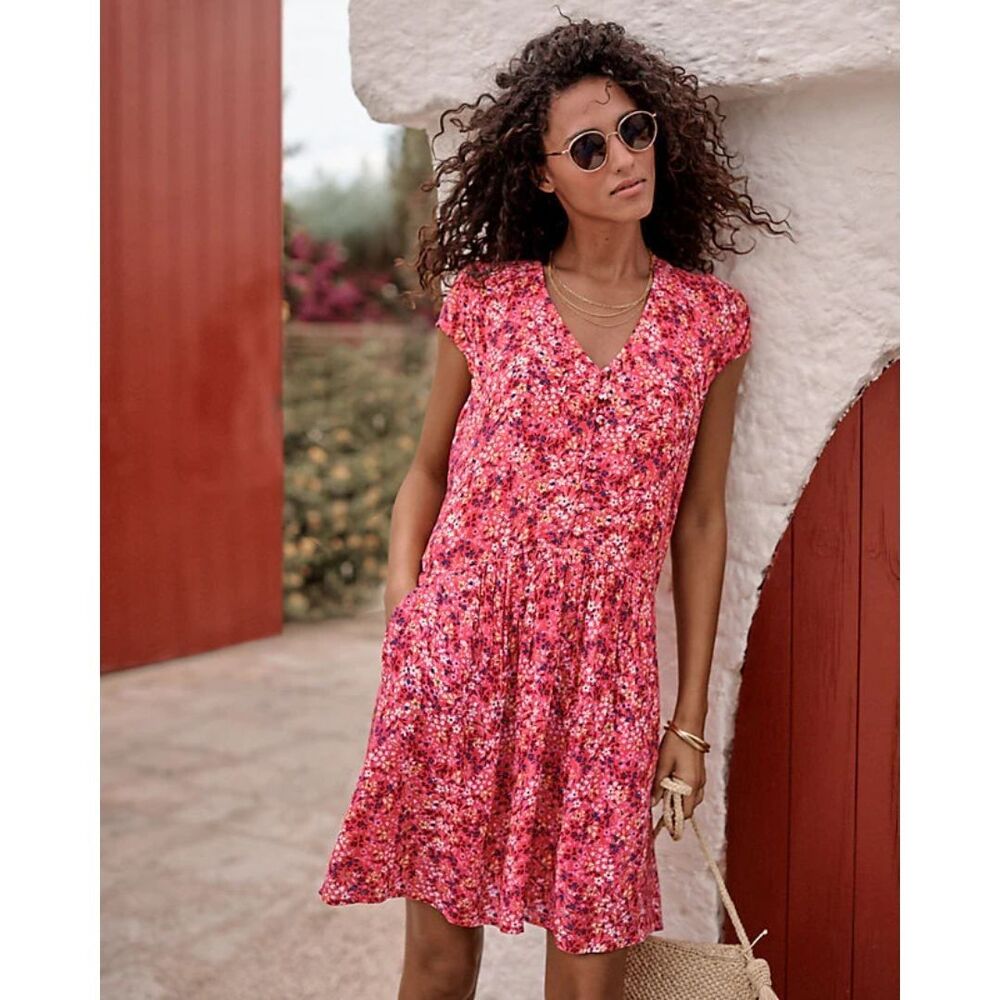 Garnet Hill Marina Crepe Hibiscus Floral Dress Size Large